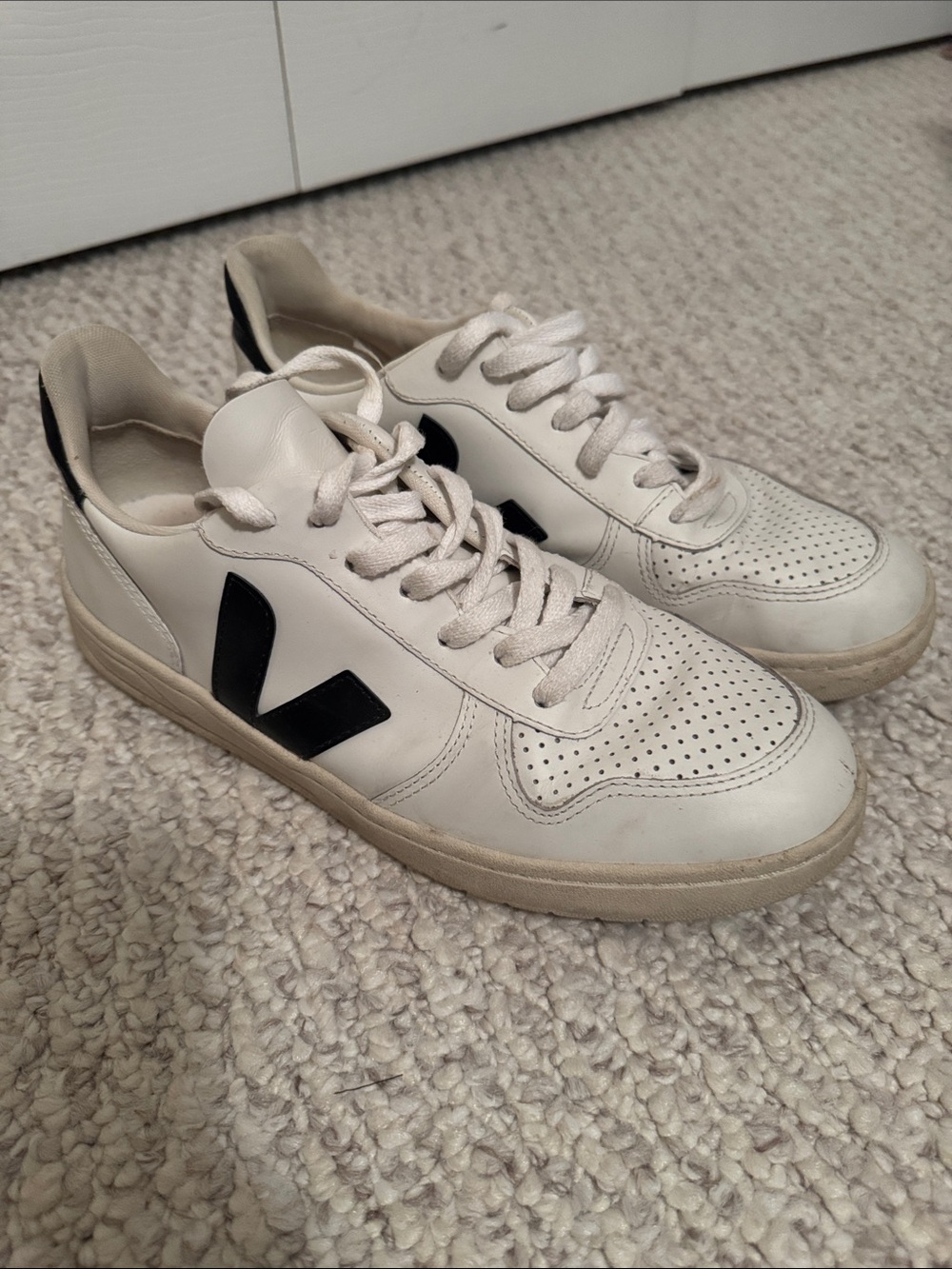 White and Black Leather Sneakers - Veja Women's Casual Shoes